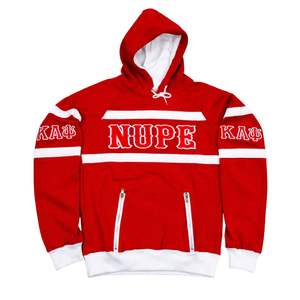 Kappa Alpha Psi True To Size Red <b>White</b> <b>Fleece</b> Hoodie 350 GSM 80 Cotton 20 Polyester Embroidered Logos Zipper Pockets - Product Image 4