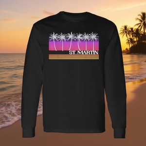 Camiseta Vintage de Manga Larga con Diseño de Atardecer en la Playa de la Isla de San Martín, Producto Promocional - Product Image 3