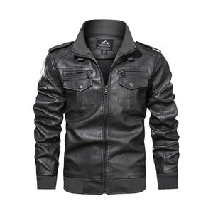 Chaqueta de Motocicleta de Invierno Cortavientos para Hombre, Piel de Oveja Genuina, Estilo Urbano, Cuello Alto, Cierre de Cremallera, Tinte Liso, Ecológica y Cálida - Product Image 5