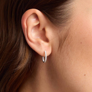 Boucles d'oreilles créoles en diamant de laboratoire, clarté VS1, couleur F, or blanc 14 carats, pour fiançailles et usage quotidien, coupe ronde brillante certifiée - Product Image 2