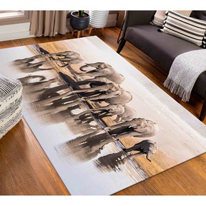 Alfombra con Estampado de Familia de Elefantes, Grandes Elefantes Africanos, Decoración Rústica, Antideslizante, Colorida, de Chenilla - Product Image 4