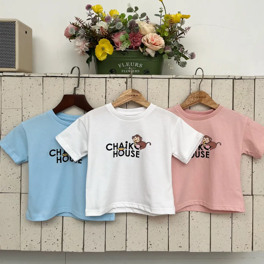 High Quality Soft 100% Cotton Cartoon Printed Monkey T-shirt Custom Color Short Sleeves For Children From 1-10 Years Old