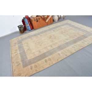 Grand tapis turc vintage 6,5x9,7 pieds, tapis abstrait beige en laine - Product Image 2