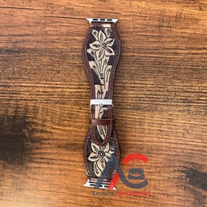 แฮนด์เมดแกะสลักสายนาฬิกาหนังตะวันตกออกแบบที่กําหนดเองดอกไม้ Toled ทาสีคาวบอยนาฬิกา Boho เปลี่ยนสายนาฬิกา - Product Image 1