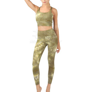 ชุดโยคะ2ชิ้นสำหรับผู้หญิงผ้าสแปนเด็กซ์/ โพลีเอสเตอร์แห้งเร็วระบายอากาศ - Product Image 1