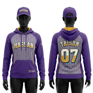 Sudadera de entrenamiento de béisbol para mujer, de poliéster premium, con paneles a rayas moradas y grises, sublimados. - Product Image 1