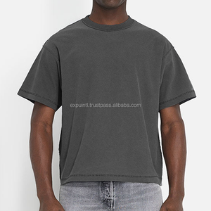 T-shirt régulier personnalisé 220 GSM poids lourd coton Vintage épaule tombante Boxy Fit surdimensionné lavé haute rue T-Shirt hommes - Product Image 2