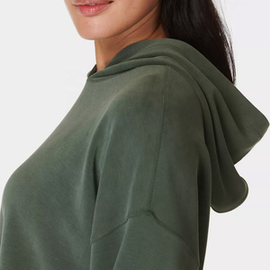 Sweat-shirt à capuche court oversize à épaules tombantes 100% coton, sweat-shirt court de sport pour femmes, sweat-shirt décontracté respirant - Product Image 5