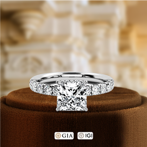 Anillo de Compromiso con Halo Oculto y Media Pavé de Diamantes Cultivados en Laboratorio, Corte Princesa de 1 Quilate, Certificado IGI, Oro Amarillo de 14k, Anillo de Aniversario - Product Image 3