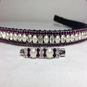 Banda de cuero negro auténtico para la frente, cristales de lujo, piedras doradas, personalizado, para montar a caballo, cuero Real ecuestre - Product Image 5