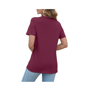Camisetas de verano informales ecológicas y antipilling para mujer, camisetas de manga corta con bloques de color con decoración bordada - Product Image 1