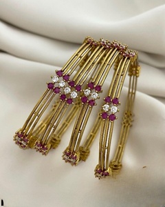 Gorgeous Royal Legent Floral Gemstone <b>Bracelet</b> Gold Plated <b>Flower</b> Charm Bangle for Women and Girls for Wedding Made of Brass - Product Image 1