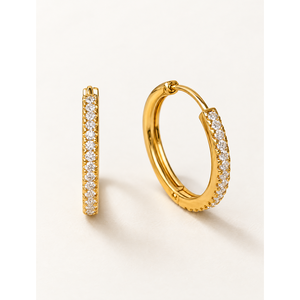 18K Gold Rhodium Plated <b>Huggie</b> <b>Hoop</b> Earrings with Zircon and Diamond-Geometric Religious Style - Product Image 1