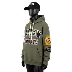 Sudadera con capucha de lana pesada para mujer 360GSM Mezcla de algodón Premium Bordado de chenilla verde Diseño de logotipo personalizado Sudaderas con capucha básicas para mujer - Product Image 4