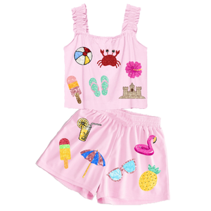 Lindo verano nuevo estilo niños espeluznante traje de Halloween 2 piezas conjunto de ropa de algodón parches bordados de lentejuelas para niñas - Product Image 2