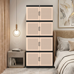 Armario de Plástico de 4 Niveles con Puertas Dobles y Puertas de Mimbre para Organización de Ropa y Almacenamiento General - Product Image 1