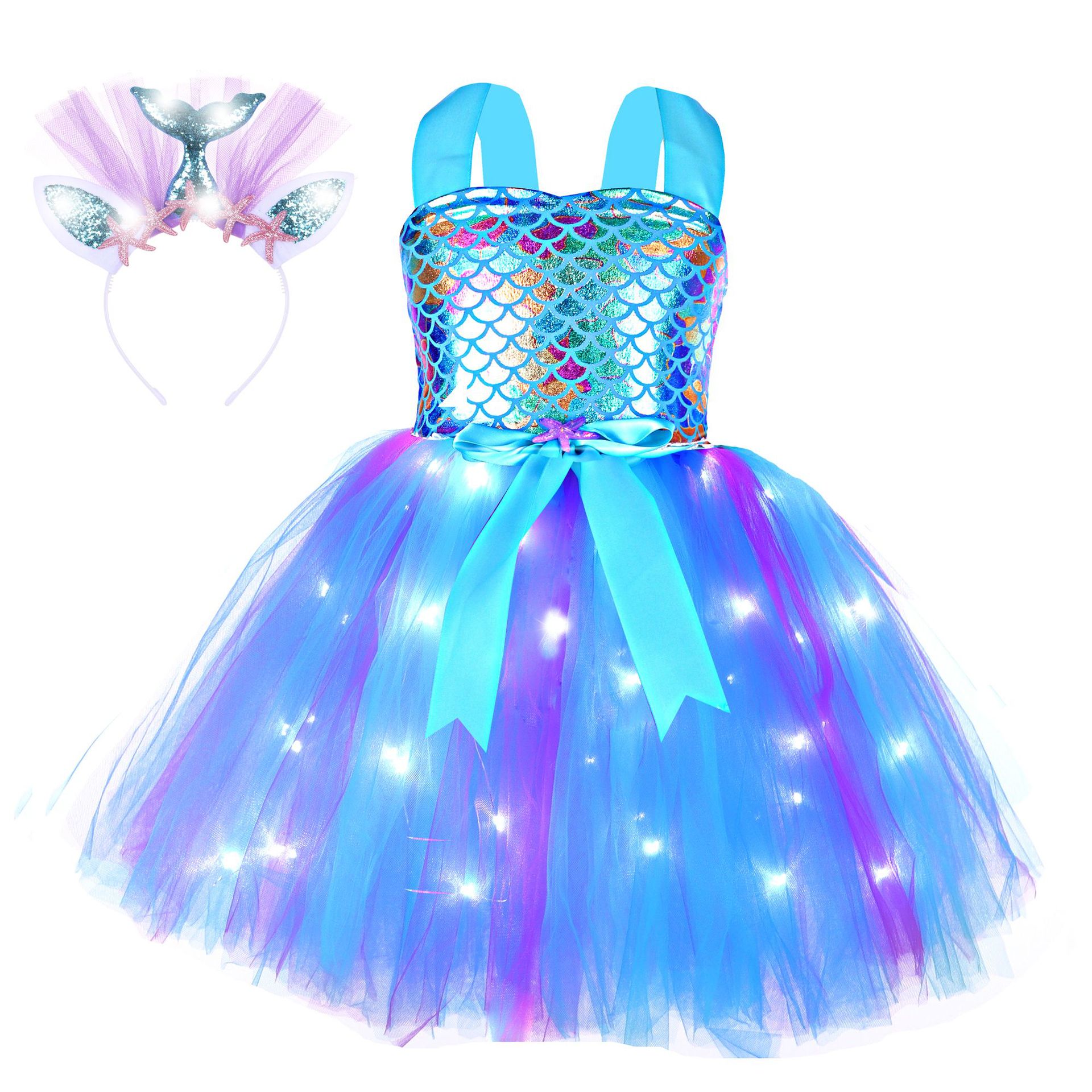 Mermaid Tutu Dress LED Style Kids Birthday Party Dresses Little Mermaid  Princess Costumes for Halloween New Year Dress up Outfit| Alibaba.com