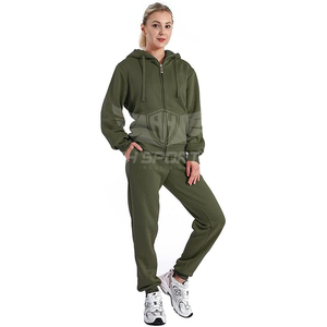 Survêtement en molleton 2 pièces personnalisé pour femmes par fabricant 100% sweat-shirts en coton avec poches à capuche pour se prélasser en hiver - Product Image 1