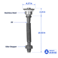 Filtro de Desagüe para Fregadero de Acero Inoxidable + Manguera Flexible de PP con Tapón Antirozor de Rosca, Salida de 1.22 pulgadas, 39.37 pulgadas de Longitud para Drenaje de Fregadero de Cocina