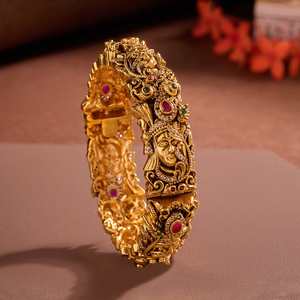 Chic Antique Fashion Bangle with Ruby-Green Stones Zinc Alloy for Women's Wedding and Hinduism - Product Image 1