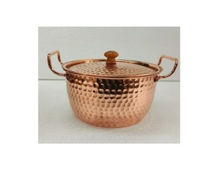 Cazuelas de cobre martillado de alta calidad con tapa Calentador de alimentos de metal y servidor para olla caliente de metal para servir comida Cocina DE LA India - Product Image 1