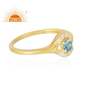 Venta caliente 925 plata esterlina 18K chapado en oro Cz natural y Topacio Azul anillo de piedras preciosas Demi fabricante de joyería fina - Product Image 4