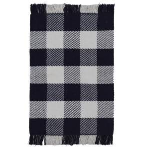 Durable, moderno, azul marino, blanco, Reversible, tejido plano, algodón, tejido a mano, alfombra geométrica, diseño a cuadros, juego de cocina/entrada - Product Image 1