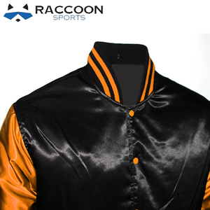 Latest Design New Satin Baseball Jacket Breathable <b>Canvas</b> Winter Sports Jacket <b>Covered</b> Button Raccoon Design Waterproof - Product Image 6