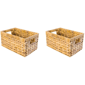 ISLA Lot de 2 paniers de rangement rectangulaires en jacinthe tressée à la main, bacs organisateurs polyvalents avec poignées intégrées pour étagère, placard, armoire OEM - Product Image 4