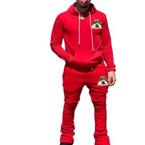 Ropa de calle Diseño de alta calidad Lavado ácido Cremallera Chándal apilado Pantalones de chándal Acampanados para hombres Conjuntos de dos piezas - Product Image 1