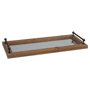 Trusted Supplier of Rustic Finished High Quality Wooden Tray Long Wooden Serving Tray with Metal Handles at Competitive Price