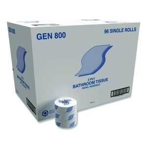 GEN GN800 2-Ply Soft and Strong Flushable Bath Tissue-White Bamboo Toilet <b>Paper</b> for Home Use 96 <b>Rolls</b>/Carton Septic Safe - Product Image 1