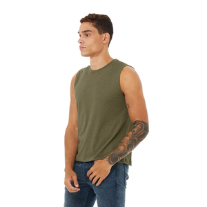 Camiseta de lona verde Bella para hombre, camiseta sin mangas con espalda cruzada, 6008 - Product Image 1