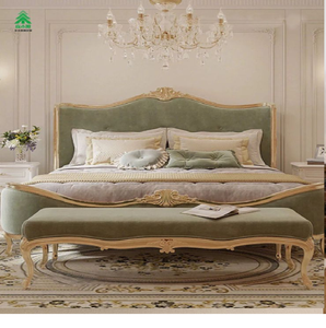 Tête de lit capitonnée grise sur un cadre orné de dorure. Esthétique royale moderne disponible à prix de gros. - Product Image 2