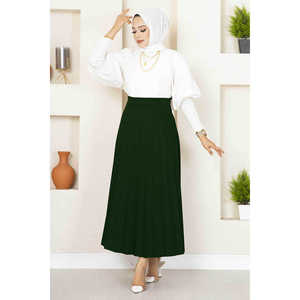 Emerald Green Pleated Midi Hijab Skirt Elastic Waistband Digital Printed <b>Half</b> <b>Slip</b> Soft Breathable Fabric Sequined Decoration - Product Image 1