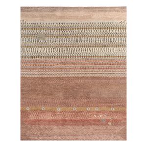 Alfombra de Lana Anudada a Mano de Gran Tamaño, Modelo Savana, con Rayas Rojas y Naranjas, Diseño Abstracto Rectangular para Entrada o Pasillo, Lca-6004, Tamaño 9x12 - Product Image 1