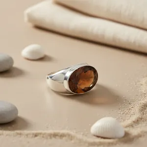 Anillo de cóctel geométrico plateado para mujer con engaste de granate, joyería de lujo llamativa - Product Image 2