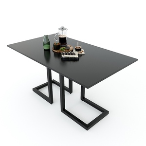 Juego de Comedor Racoli BA68050 Rectangular 140/160x80cm de Madera MDF con Patas de Hierro, Material de Piedra Sinterizada, Ensamblado - Product Image 1