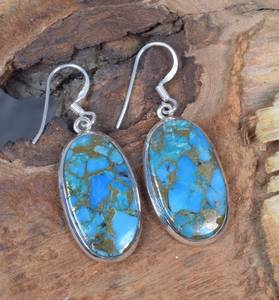 Boucles d'oreilles en argent sterling turquoise cuivre bleu, bijoux faits à la main, pierre de naissance de décembre, cadeau élégant pour femmes - Product Image 3