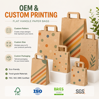 Bolsa de Papel con Asa Plana de Calidad de Exportación, Fabricante de Bolsas de Kraft Impresas Personalizadas para Servicios de Alimentación, Suministro al por Mayor, OEM