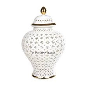 Pot et vase uniques de gingembre de créateur de fantaisie en métal de qualité supérieure enduit de poudre de couleur blanche d'Inde au prix impressionnant - Product Image 1