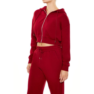 2025 personalizado mujeres cremallera completa Crop Top Sudadera con capucha Casual peso pesado algodón pulóver Zip up sudaderas con capucha para mujeres - Product Image 2