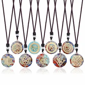 Orgone Kalung Liontin Kubus Metatron Energi Liontin 7 Chakra Reiki Penyembuhan EMF Perlindungan Kristal Kalung