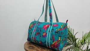 กระเป๋าผ้าคอตตอนลายพิมพ์ทำด้วยมือ, กระเป๋าทรงดัฟเฟิลกระเป๋าผ้าคอตตอนพิมพ์ลายดอกไม้ทัวร์ลายดอกไม้กระเป๋าเดินทางสุดหรูทนทาน | กระเป๋ายิมโยคะสะพายไหล่ - Product Image 4