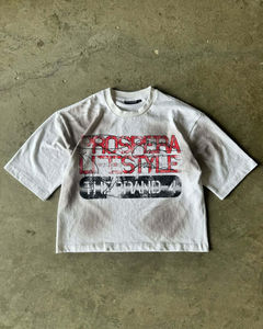 เสื้อยืดโอเวอร์ไซส์สำหรับผู้ชายผ้าฝ้ายกราฟิกพิมพ์ลายบนหน้าจอไหมผ้าฝ้ายแบบกราฟิก300 GSM 100% เสื้อยืดโอเวอร์ไซส์ - Product Image 4