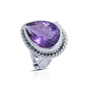 แหวนเงินแท้แฮนด์เมดสีเงิน925สำหรับผู้หญิงพลอยอเมทิสต์ตัดรูปวงรีตรงแหล่งสำหรับงานแต่งงานและสวมใส่ในชีวิตประจำวัน - Product Image 4