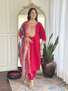 Traje Salwar estilo Gharara de tendencia para mujer Ropa de fiesta india con superposición de caftán de diseñador y Dupatta - Product Image 4