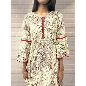 Ensemble Kurti en coton pour femmes, coupe trapèze, multicolores, avec travail de miroir et imprimé marbré, tailles L/M/XL/XXL - Product Image 3