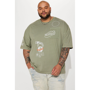 Customized Men's Plus Size Half Sleeve Casual T-Shirt 100% organic Cotton jersey Front Pocket Printed Breathable Anti-Pilling - Product Image 1