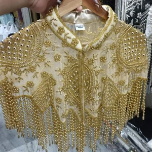 Cape élégante burlesque brins de perles paillettes tenue de club de fête belle broderie col en v droite longueur au sol festivals - Product Image 3